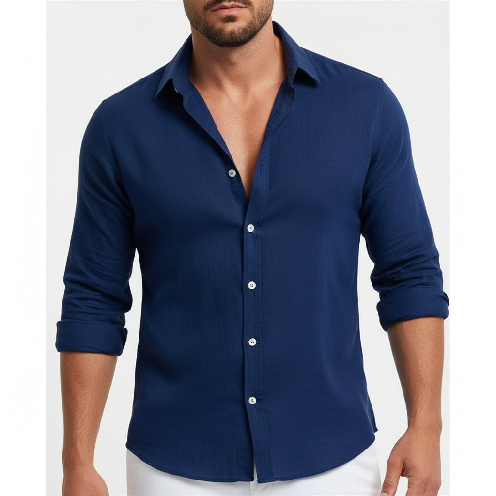 Liam | Men's Casual Shirt With Mandarin Collar And Long Sleeves | Smart Casual