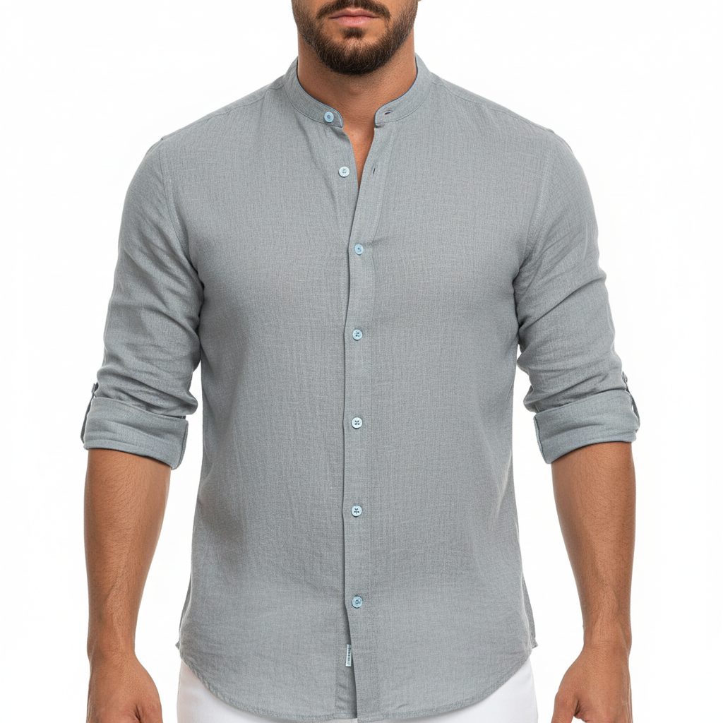 Liam | Men's Casual Shirt With Mandarin Collar And Long Sleeves | Smart Casual