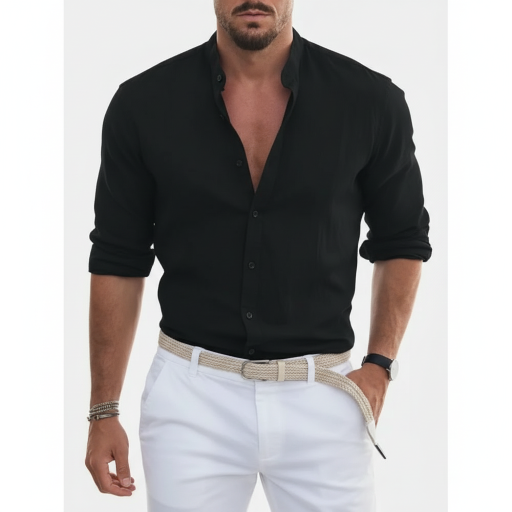 Liam | Men's Casual Shirt With Mandarin Collar And Long Sleeves | Smart Casual
