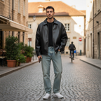 Liam | Men's Leather Jacket With Zip Closure And Point Collar | Minimalist