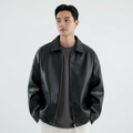Liam | Men's Leather Jacket With Zip Closure And Point Collar | Minimalist