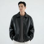 Liam | Men's Leather Jacket With Zip Closure And Point Collar | Minimalist