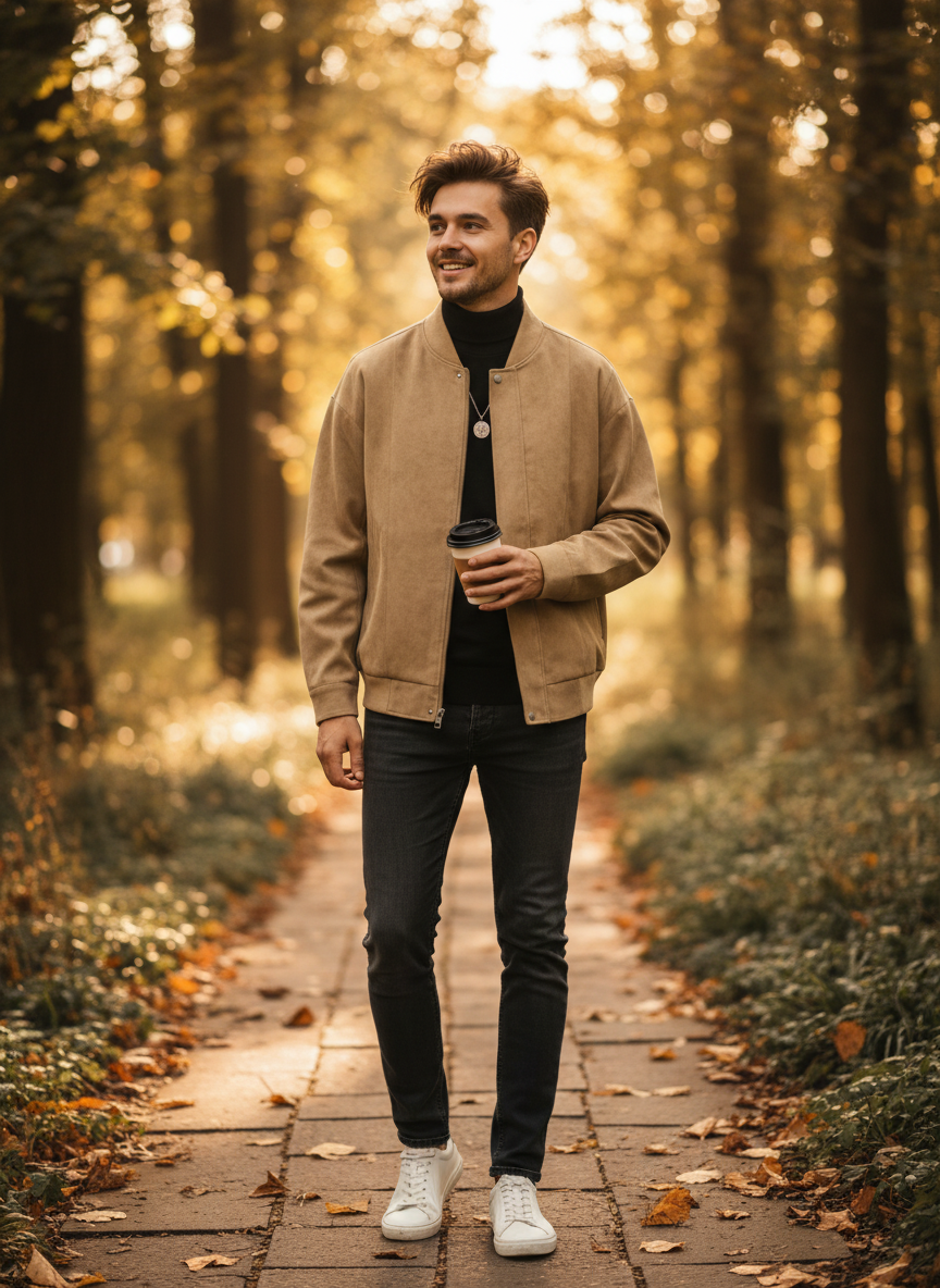 Liam | Men's Leather Jacket With Zip Closure And Stand Collar | Casual