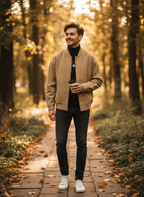 Liam | Men's Leather Jacket With Zip Closure And Stand Collar | Casual