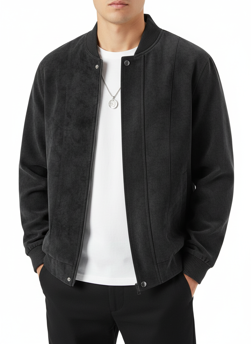 Liam | Men's Leather Jacket With Zip Closure And Stand Collar | Casual
