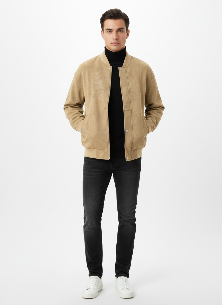 Liam | Men's Leather Jacket With Zip Closure And Stand Collar | Casual