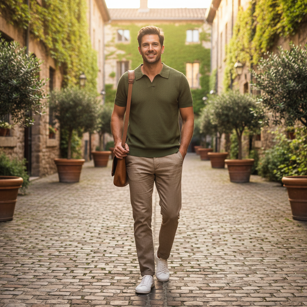 Liam | Men's Polo Shirt With Textured Knit And Short Sleeves | Casual