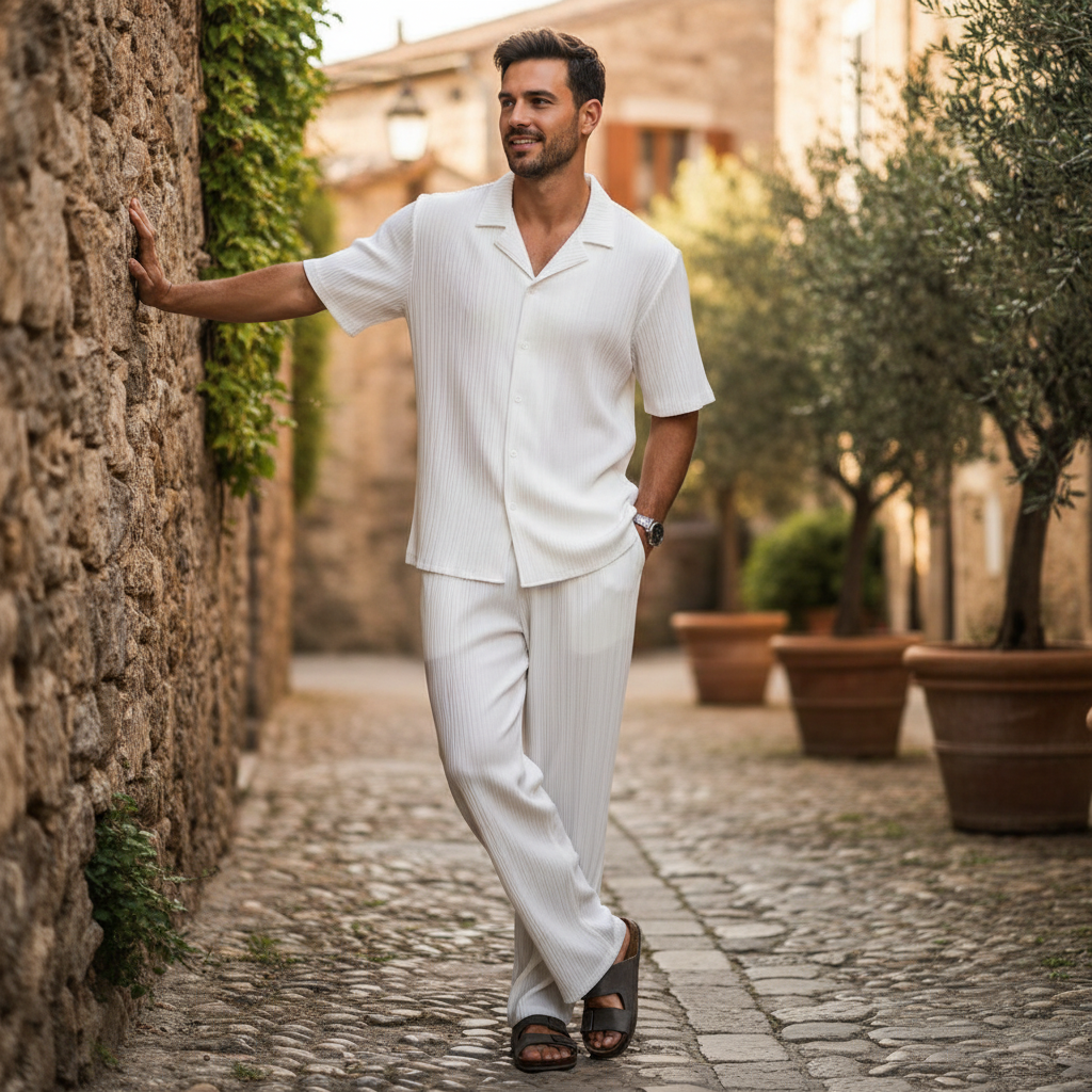 Liam | Men's Set With Cuban Collar Shirt And Pleated Pants | Casual