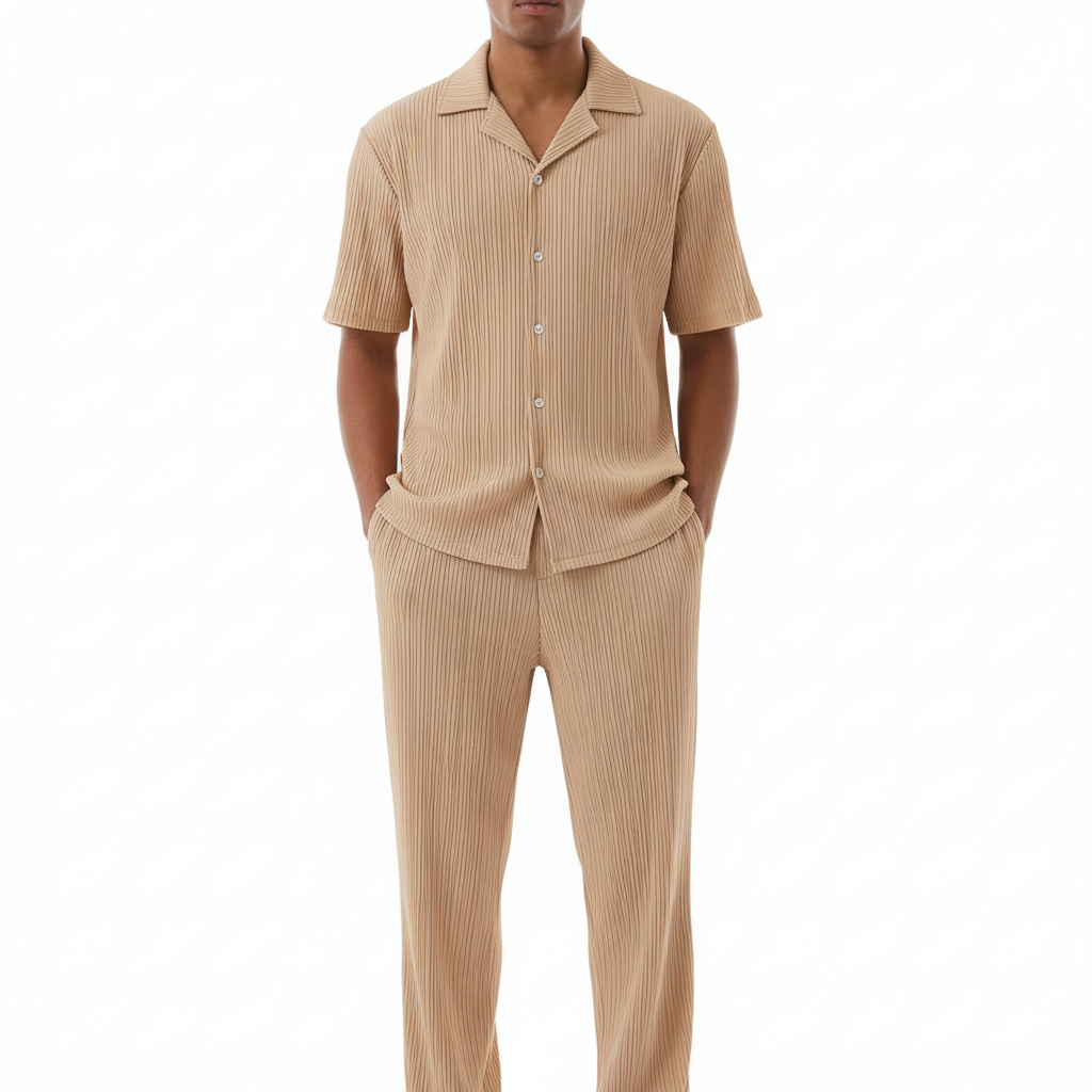 Liam | Men's Set With Cuban Collar Shirt And Pleated Pants | Casual