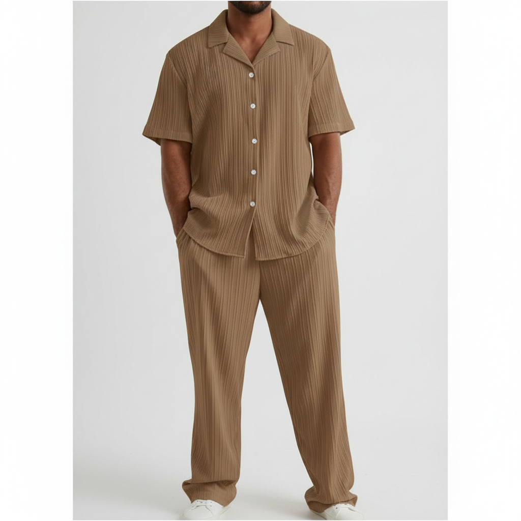 Liam | Men's Set With Cuban Collar Shirt And Pleated Pants | Casual