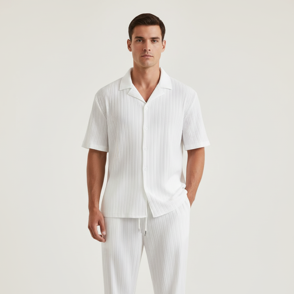 Liam | Men's Set With Cuban Collar Shirt And Pleated Pants | Casual