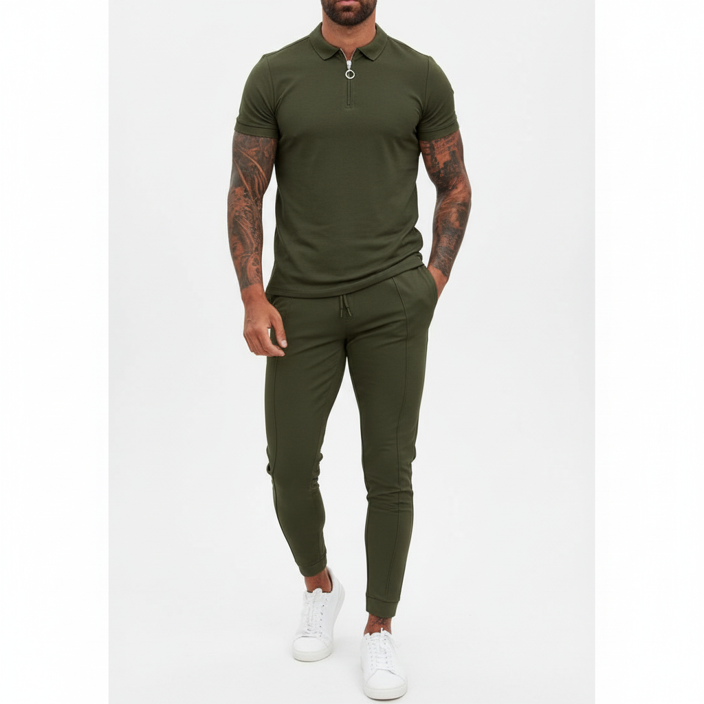 Liam | Men's Summer Set With Zip Polo Shirt And Drawstring Pants | Sporty