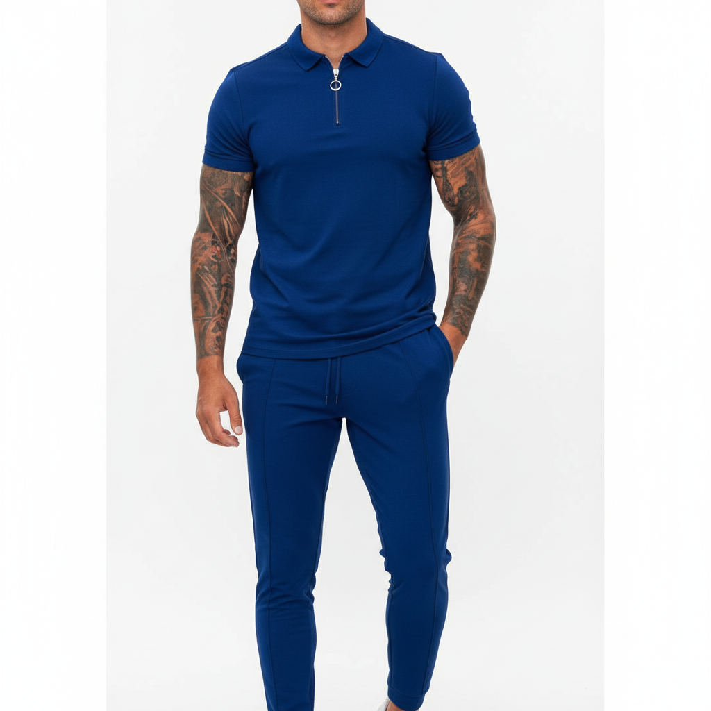 Liam | Men's Summer Set With Zip Polo Shirt And Drawstring Pants | Sporty