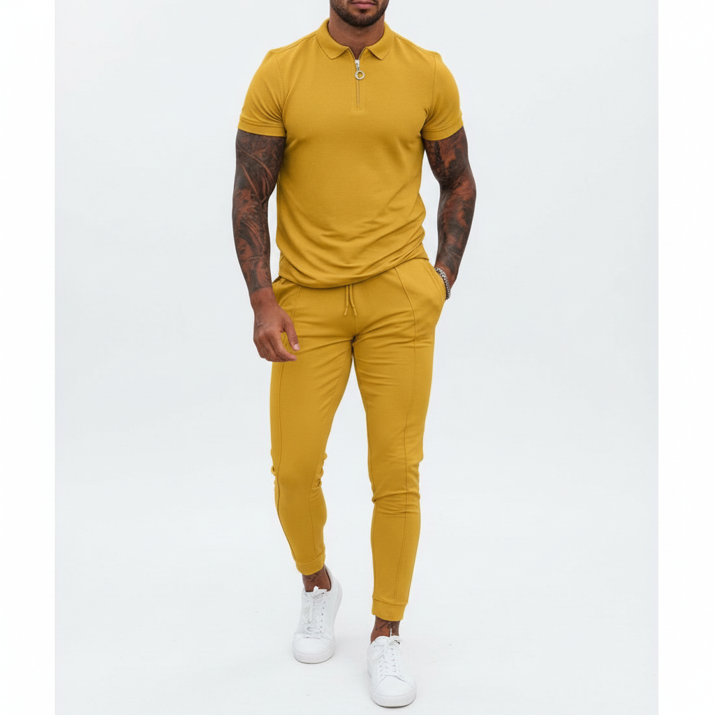 Liam | Men's Summer Set With Zip Polo Shirt And Drawstring Pants | Sporty