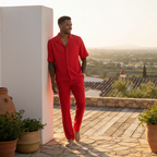 Liam | Men's Two Piece Set With Cuban Collar And Straight Leg Pants | Casual