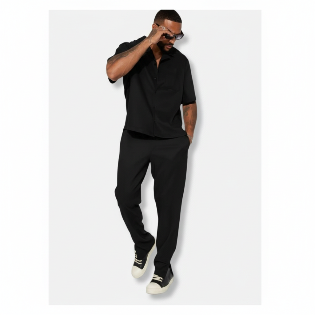 Liam | Men's Two Piece Set With Cuban Collar And Straight Leg Pants | Casual