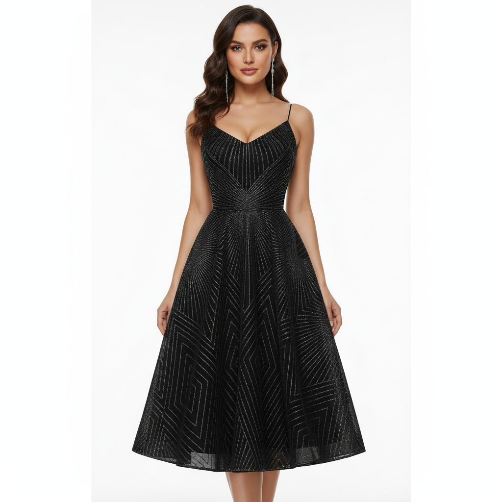 Liora | Women's Cocktail Midi Dress With Elegant Flutter Sleeves And V Neckline