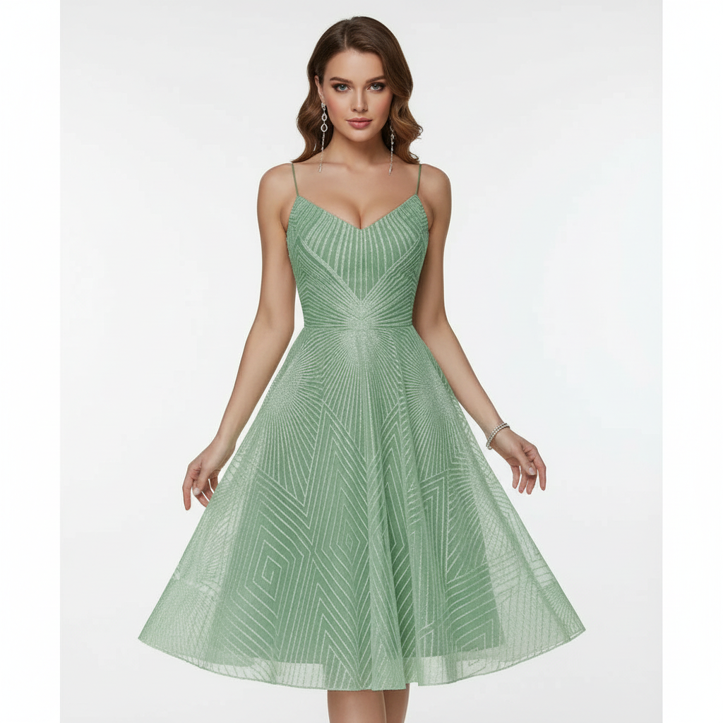 Liora | Women's Cocktail Midi Dress With Elegant Flutter Sleeves And V Neckline