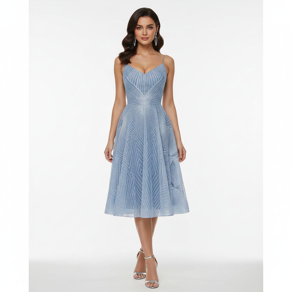 Liora | Women's Cocktail Midi Dress With Elegant Flutter Sleeves And V Neckline