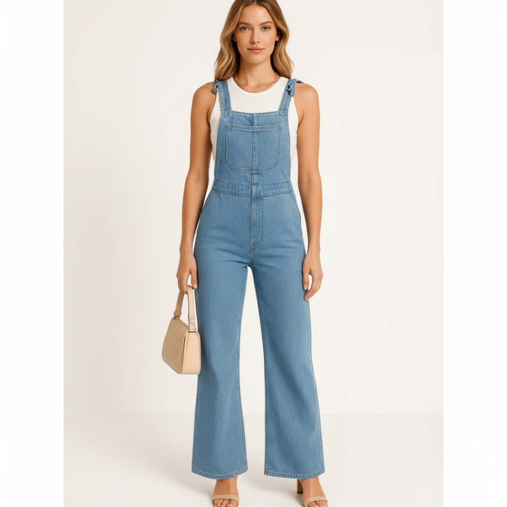 Liora | Women's Denim Jumpsuit With Belted Waist And Zip Closure