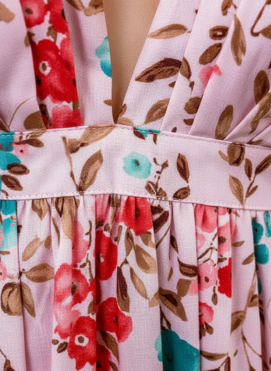 Liora | Women's Floral Maxi Dress With Deep V Neckline And Puff Sleeves