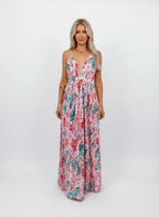 Liora | Women's Floral Maxi Dress With Deep V Neckline And Puff Sleeves
