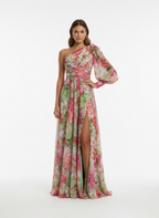 Liora | Women's Floral Maxi Dress With Tie Waist And Cape Sleeves