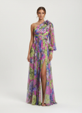 Liora | Women's Floral Maxi Dress With Tie Waist And Cape Sleeves