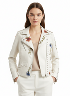 Liora | Women's Leather Jacket With Quilted Shoulders And Zip Closure