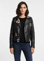 Liora | Women's Leather Jacket With Quilted Shoulders And Zip Closure