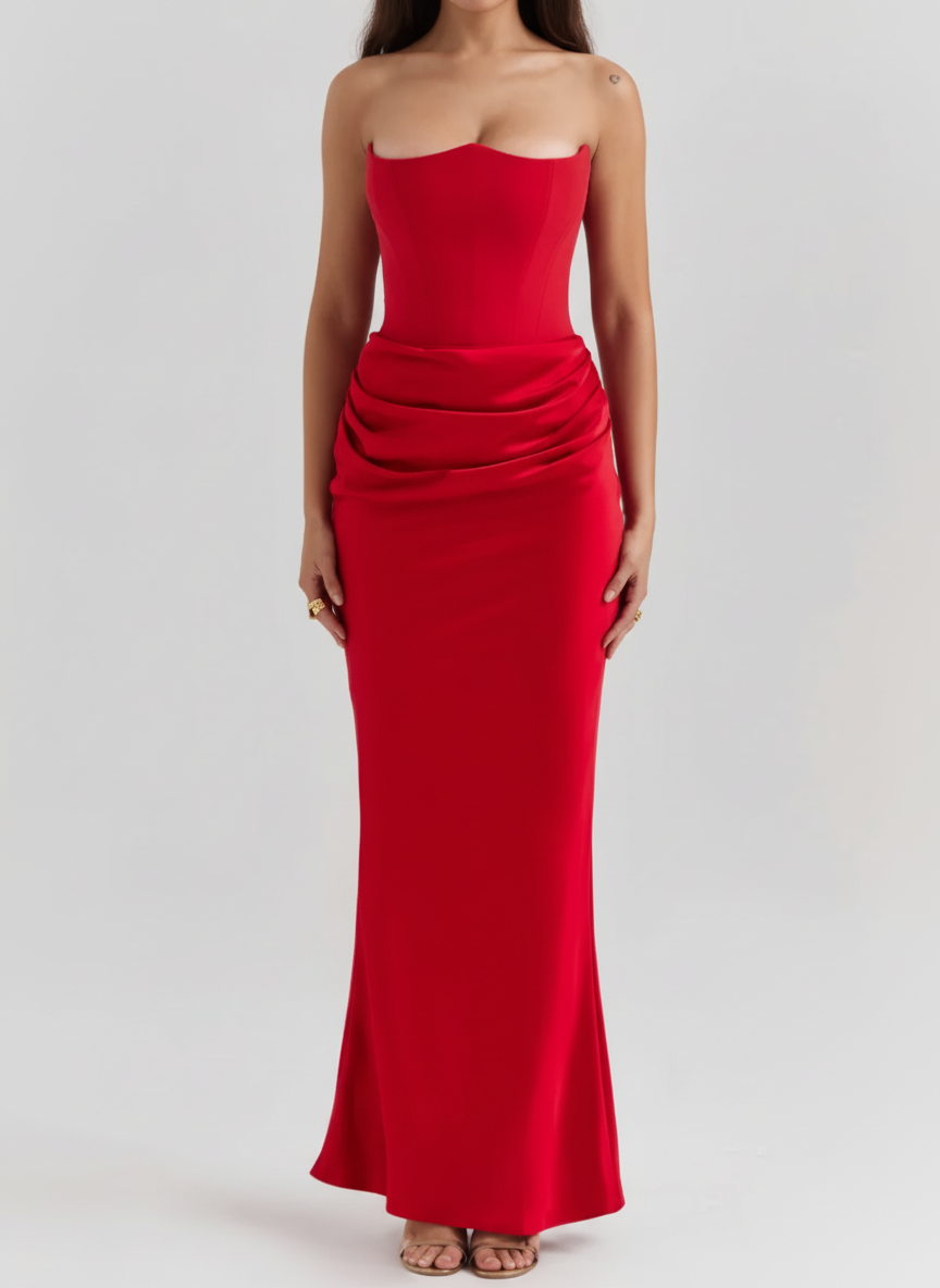 Liora | Women's Wedding Guest Dress With Deep V Neck And Pleated Finish