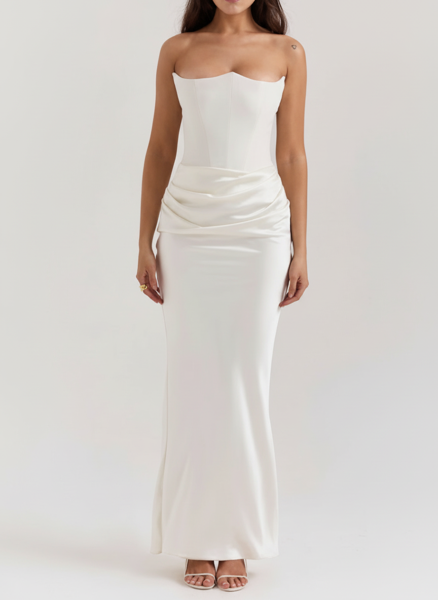 Liora | Women's Wedding Guest Dress With Deep V Neck And Pleated Finish