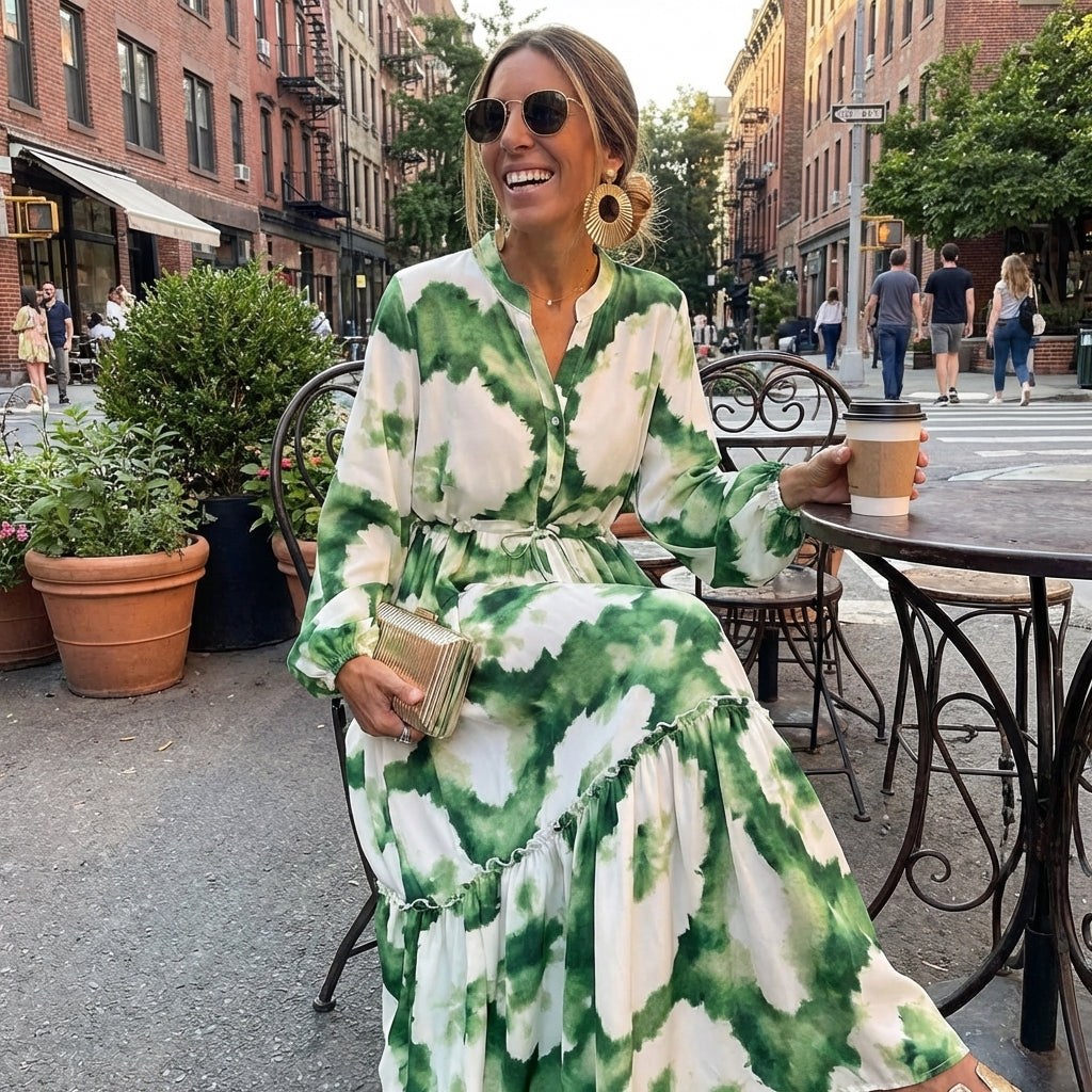 Livia | Women’s Formal Maxi Dress With Tie-Dye Print And Long Sleeve Design | Elegant Maxi