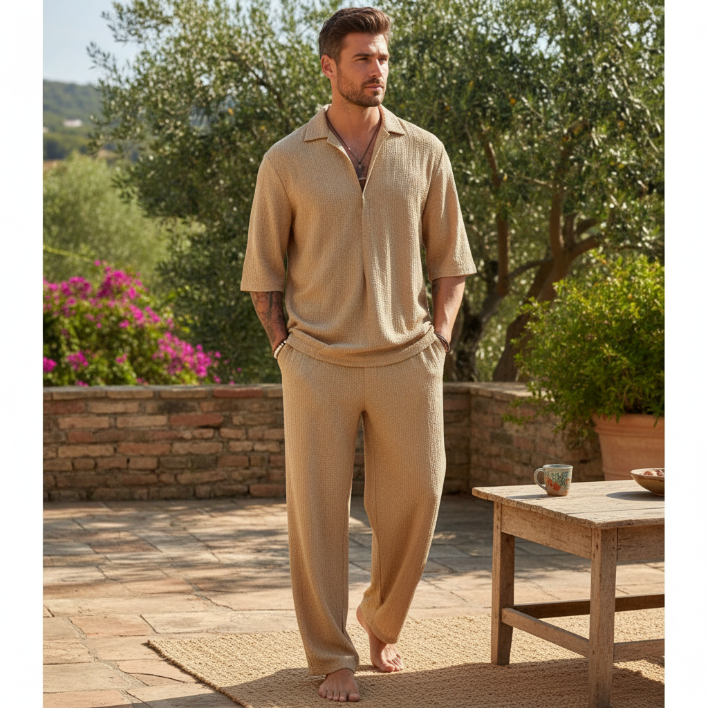 Lucas | Men's 2-Piece Set With Short Sleeve Shirt And Relaxed Trousers | Summer