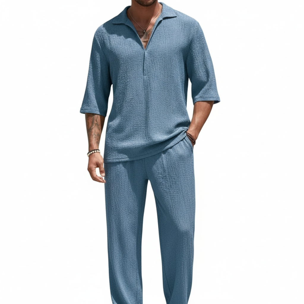Lucas | Men's 2-Piece Set With Short Sleeve Shirt And Relaxed Trousers | Summer