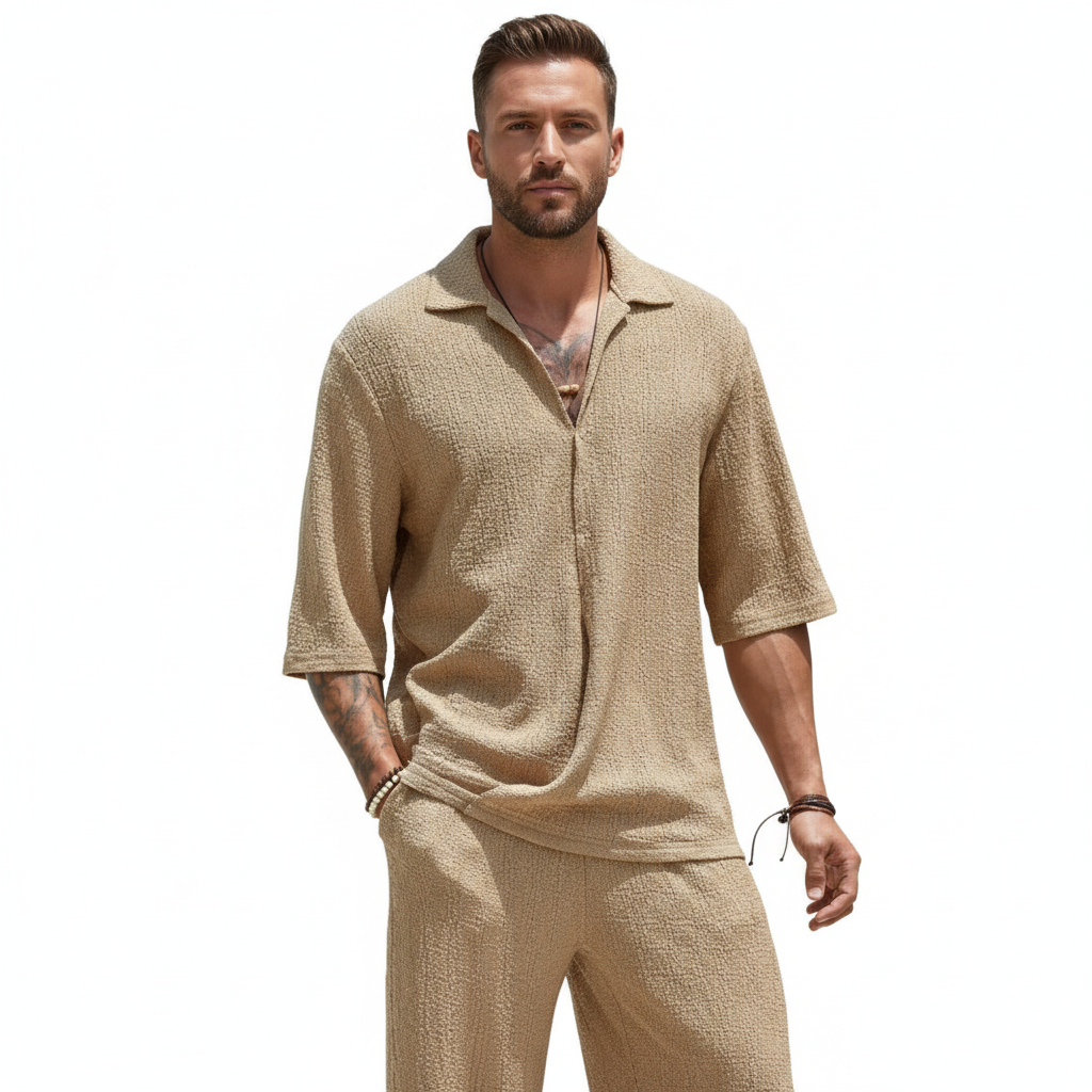 Lucas | Men's 2-Piece Set With Short Sleeve Shirt And Relaxed Trousers | Summer