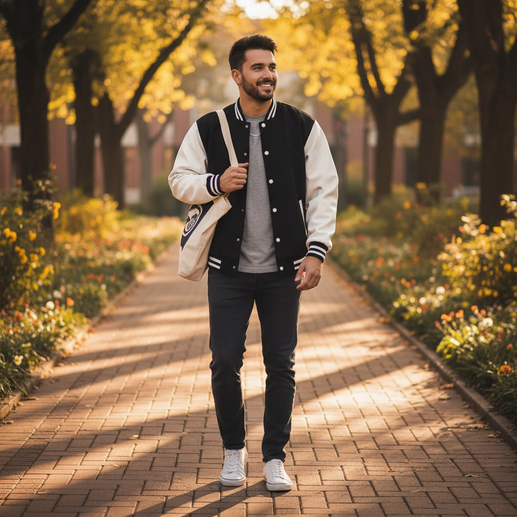 Lucas | Men's Bomber Jacket With Contrast Sleeves And Snap Buttons | Casual