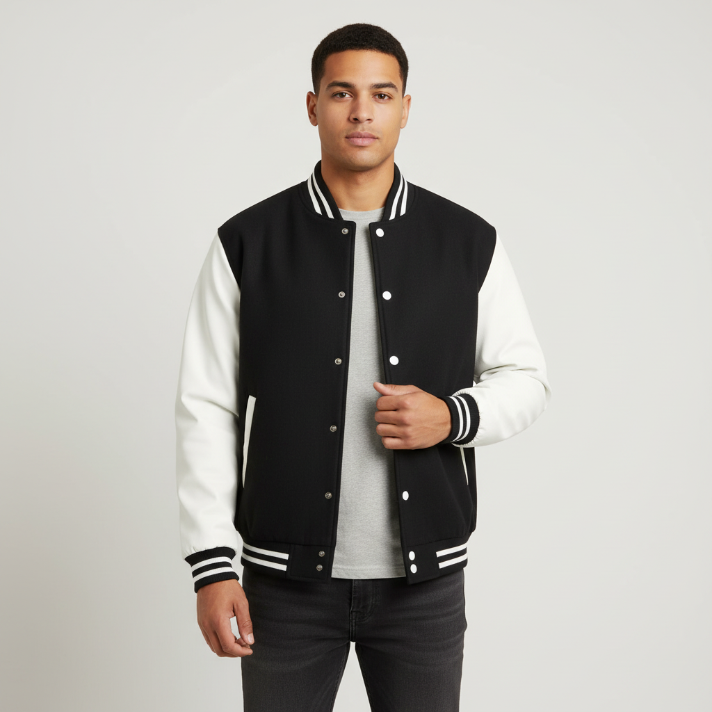 Lucas | Men's Bomber Jacket With Contrast Sleeves And Snap Buttons | Casual
