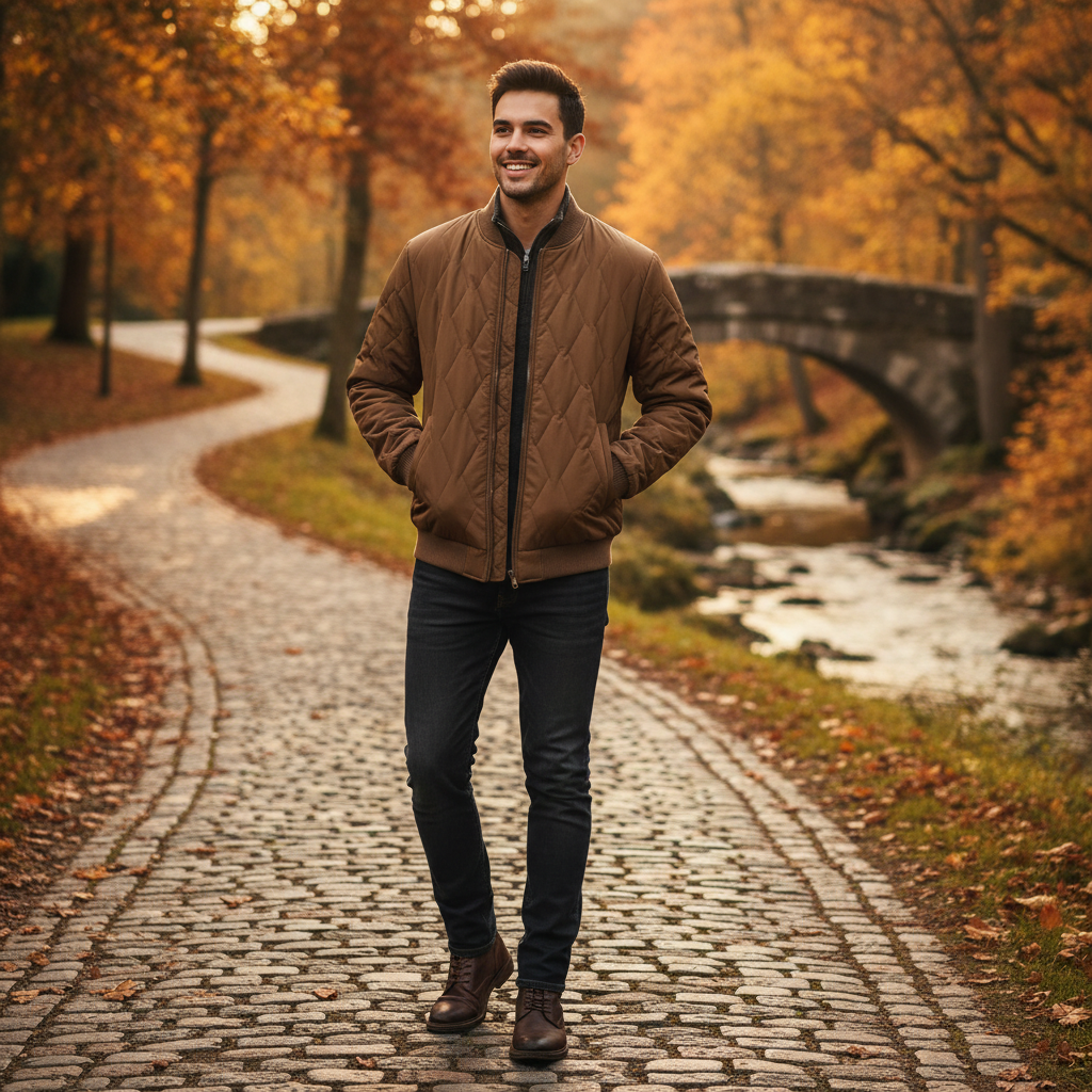 Lucas | Men's Bomber Jacket With Quilted Texture And Zip Closure | Casual