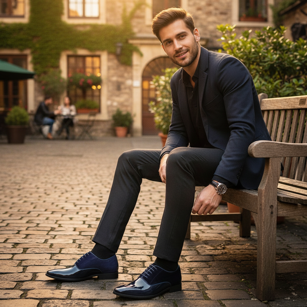 Lucas | Men's Patent Oxford Shoes With Lace Up Closure And Sleek Panel Design | Formal
