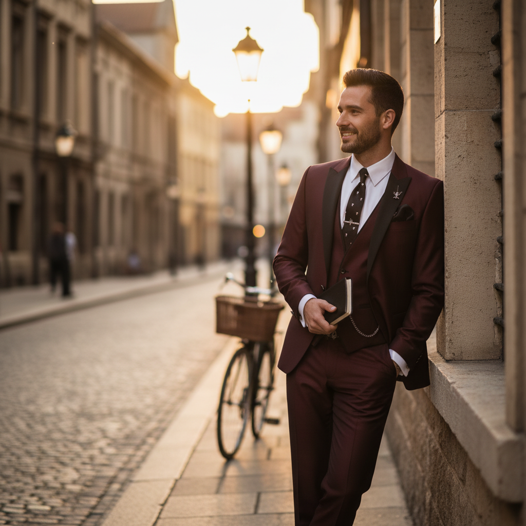 Lucas | Men's Three Piece Suit With Notch Lapel And Contrast Trim | Formal