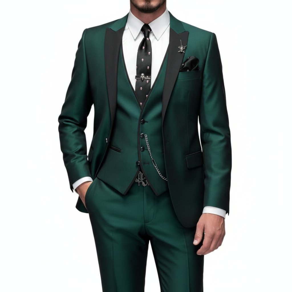 Lucas | Men's Three Piece Suit With Notch Lapel And Contrast Trim | Formal