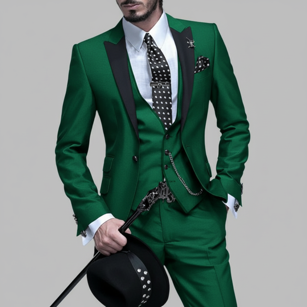 Lucas | Men's Three Piece Suit With Notch Lapel And Contrast Trim | Formal