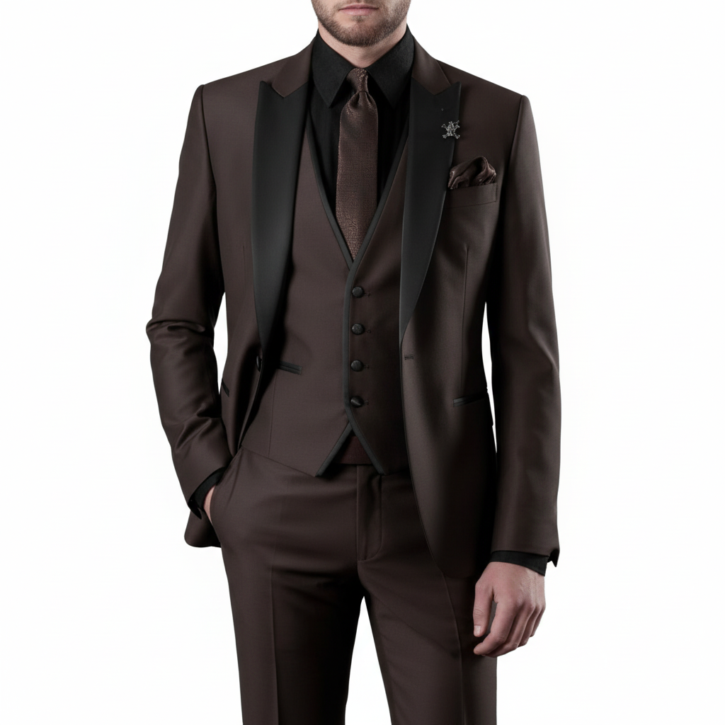 Lucas | Men's Three Piece Suit With Notch Lapel And Contrast Trim | Formal