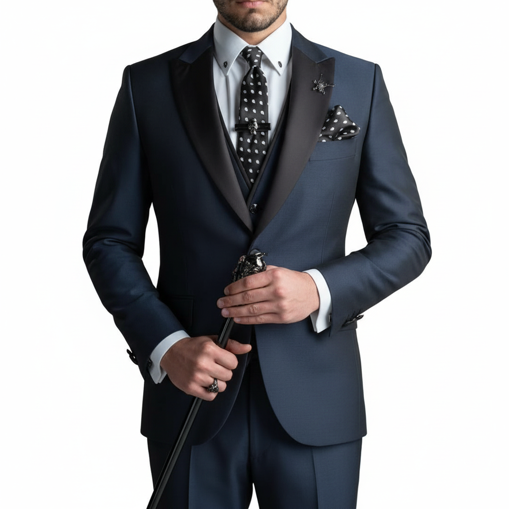 Lucas | Men's Three Piece Suit With Notch Lapel And Contrast Trim | Formal