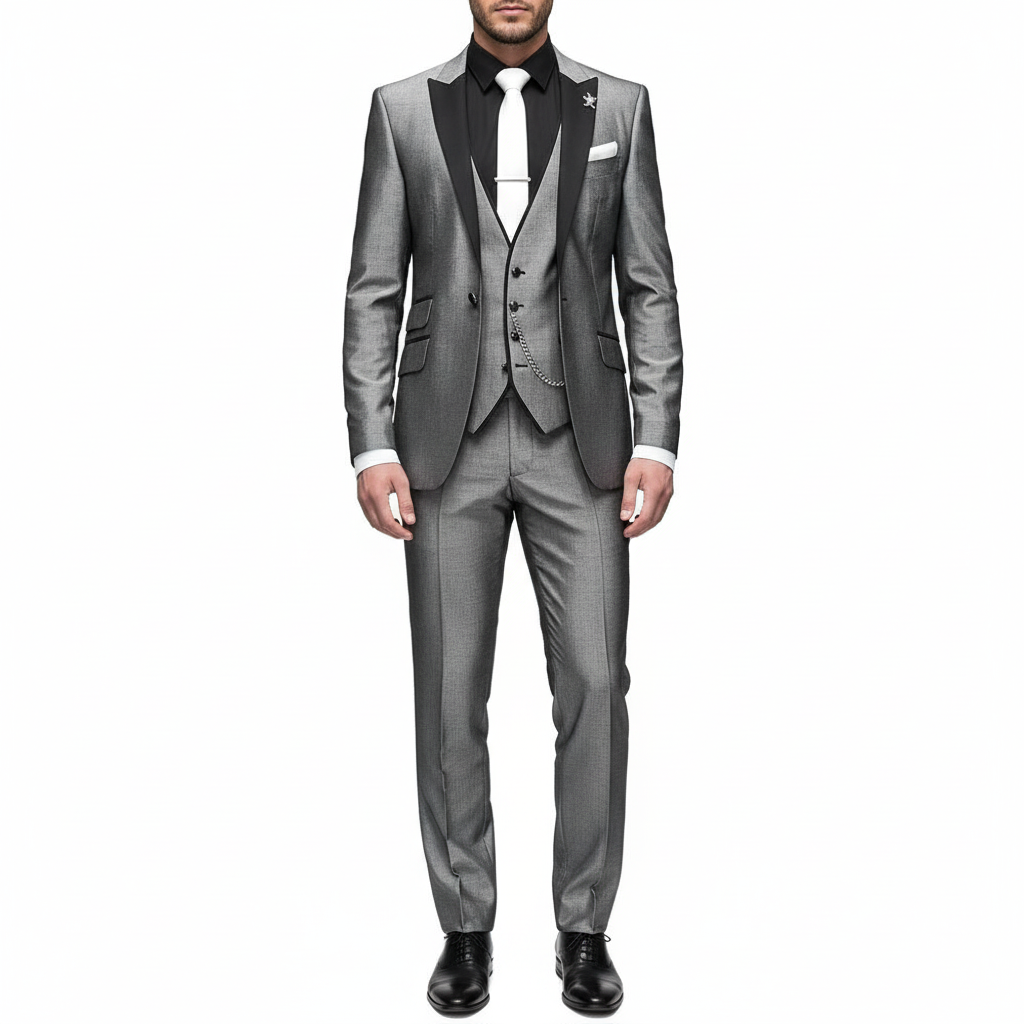 Lucas | Men's Three Piece Suit With Notch Lapel And Contrast Trim | Formal