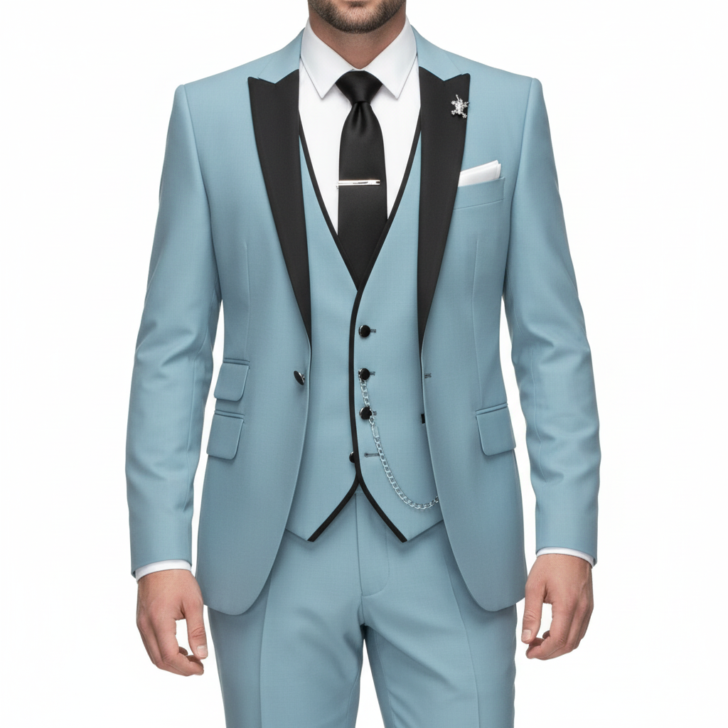Lucas | Men's Three Piece Suit With Notch Lapel And Contrast Trim | Formal