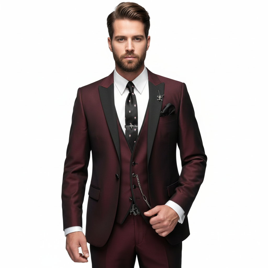 Lucas | Men's Three Piece Suit With Notch Lapel And Contrast Trim | Formal
