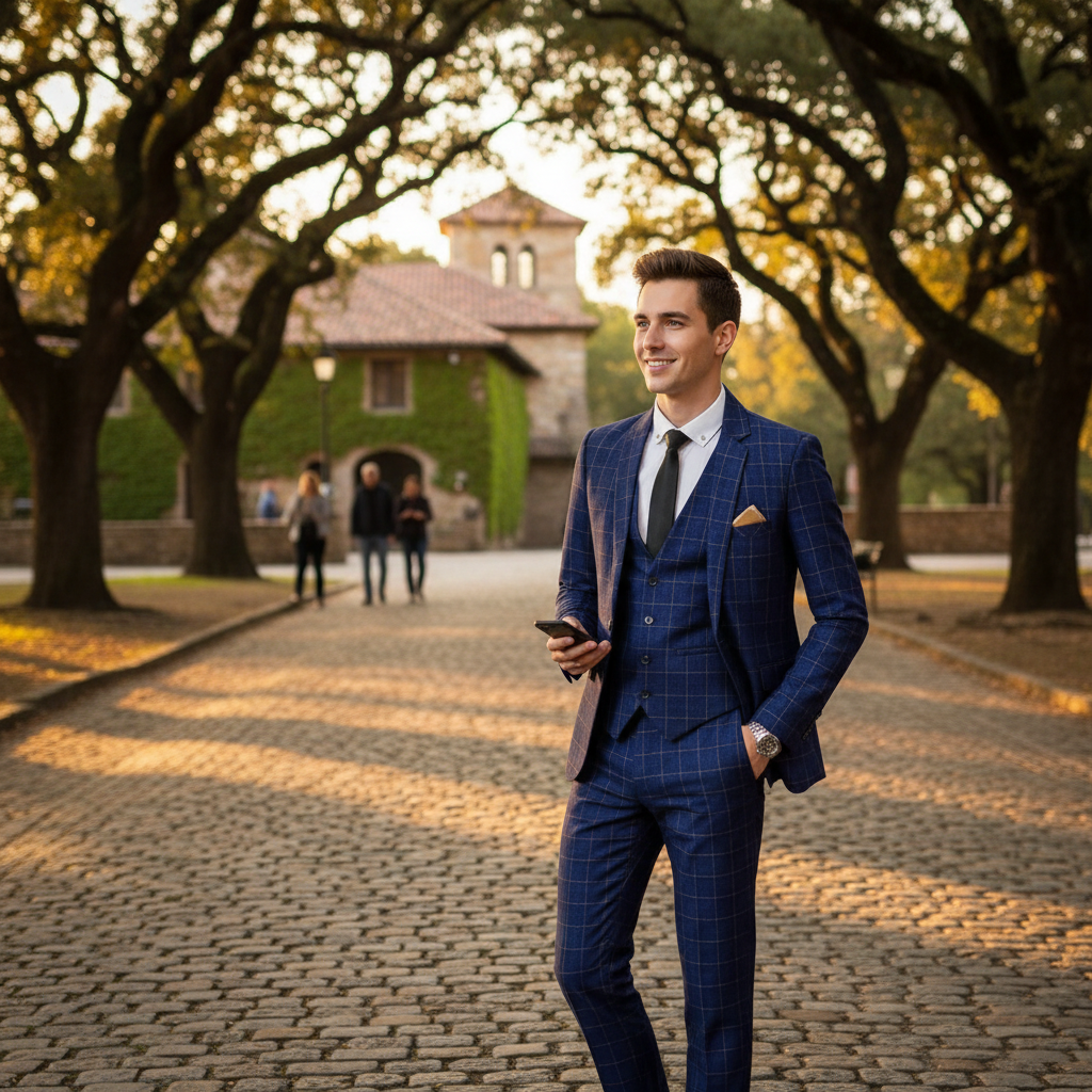 Lucas | Men's Three Piece Suit With Notch Lapel And Windowpane Pattern | Formal