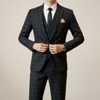 Lucas | Men's Three Piece Suit With Notch Lapel And Windowpane Pattern | Formal